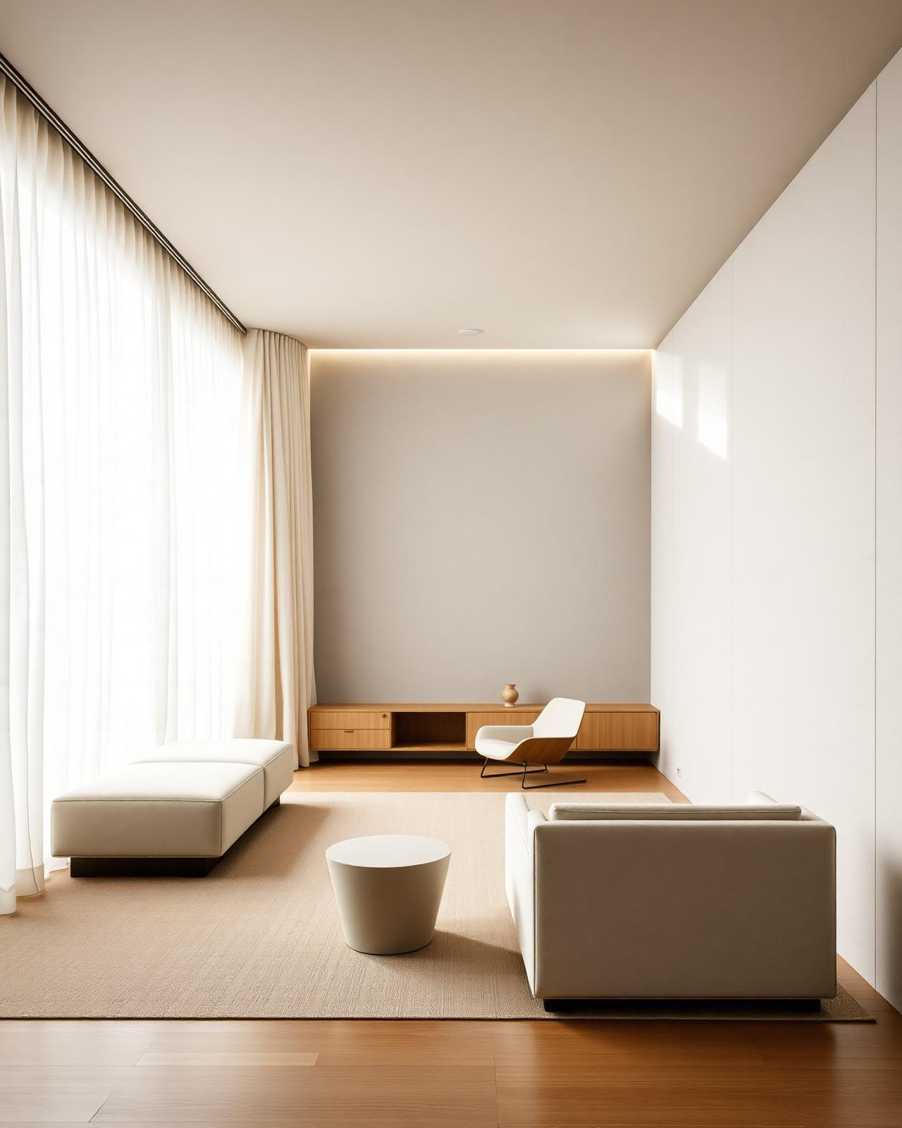 Minimalist luxury interior with morning natural light