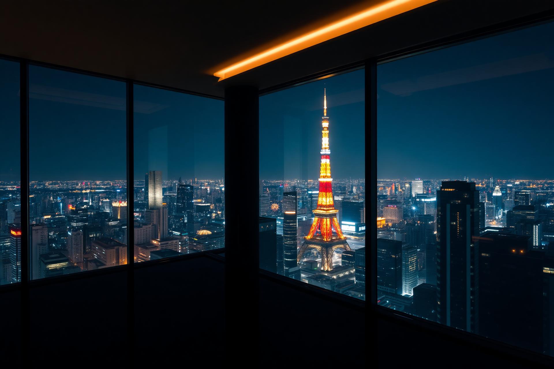 LUMINA Residence — Tokyo skyline seen through floor-to-ceiling glass at night