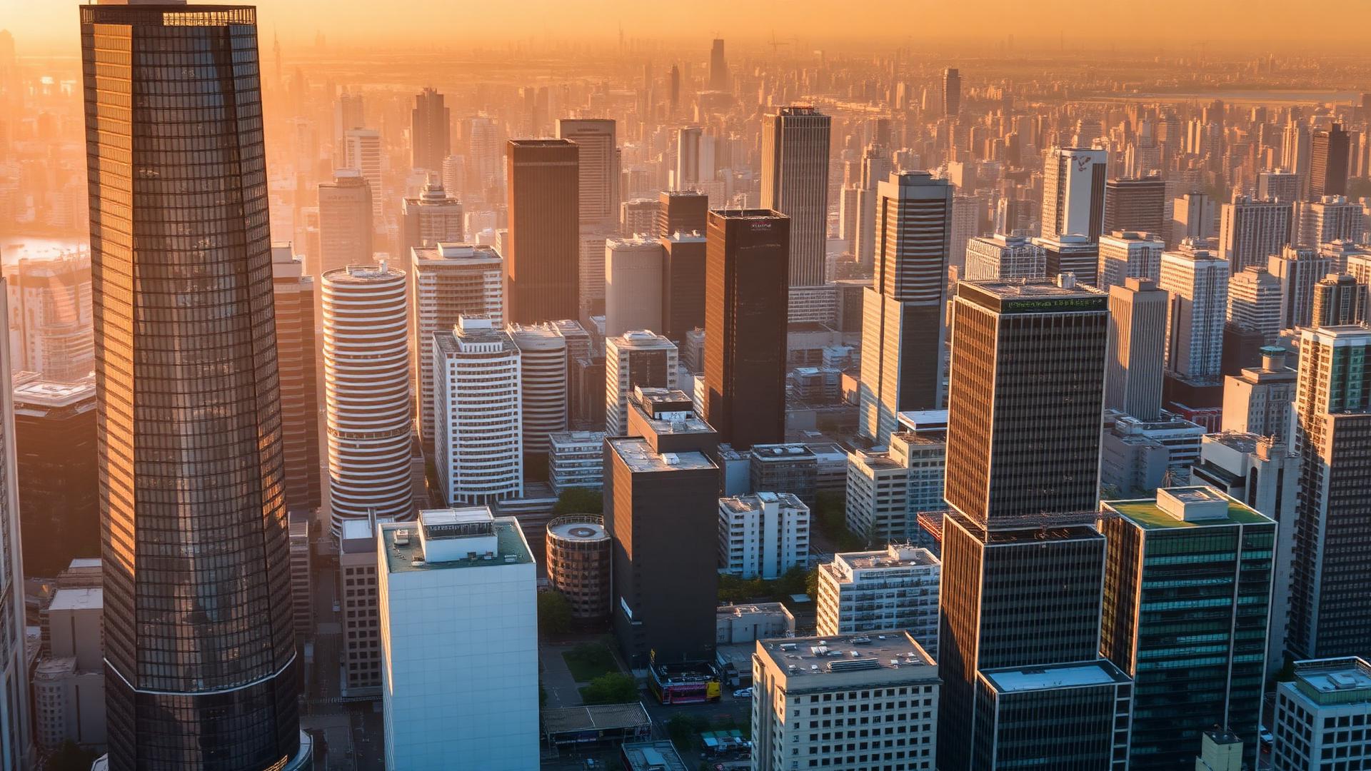 Aerial view of the Tokyo skyline at golden hour